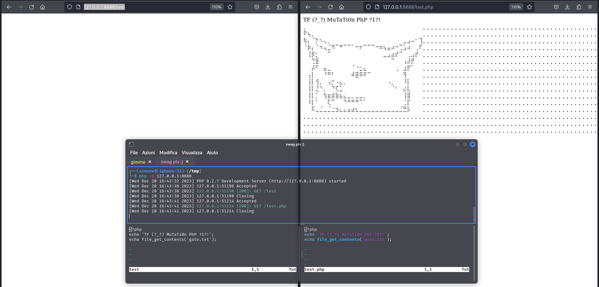 Rendering of file with <?php tag open WITHOUT .php extension VS WITH .php extension